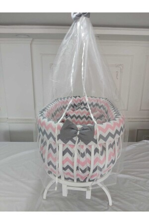 MNZ-Zigzag Pink Gray Basket Crib Sleeping Set (لا يشتمل على المرافق) 19780203709 - babyen1