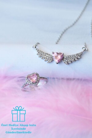 MNZ-Zircon حجر الجناح قلب العنق الفولاذ والخاتم الباندورا المعدل للفضة - Dukkanka