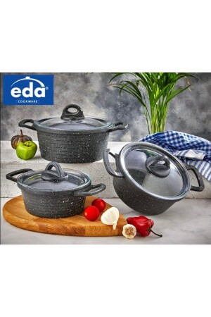 MNZ-Zk-906 الآسيوي 3 قطع غرانيت ديف بوت مجموعة مع غطاء الزجاج الصبراء EDA-ZK906 - Eda