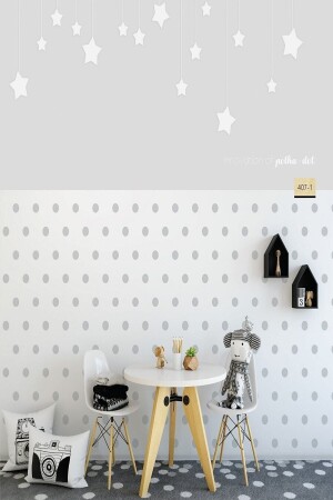 أوراق جدارية للأطفال من (MNZ-Zümrüt) للأطفال 407-1 (Grey Polka Dot) 5-33 م2 - Milky Baby