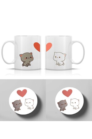 Mochi Cat Dear Friend Motto Couple Tassen-Set, Tasse und Untersetzer, 4-teilig, ggt23 - 1