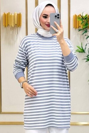 Moda Neva Damen-Hijab-Sommertunika aus dünnem Stoff, grau gestreift - 1