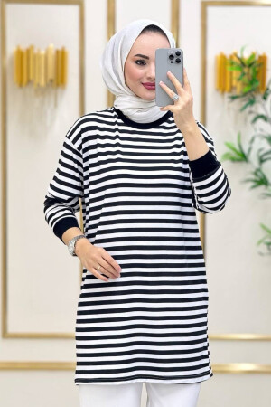 Moda Neva Damen-Hijab-Sommertunika aus dünnem Stoff, schwarz gestreift - 1