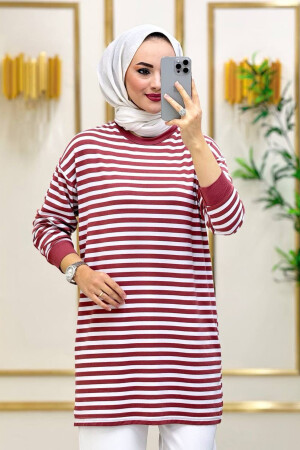 Moda Neva Damen-Hijab-Sommertunika aus dünnem Stoff, staubige Rose, gestreift - 1