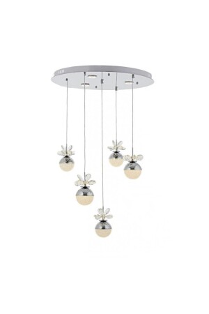 Modern Beşli Sarkıt Power Led Avize Kelebek Kristal Taşlı Krom Ledli Avize burenzecollection2 - 1