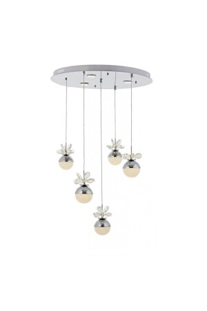 Modern Beşli Sarkıt Power Led Avize Kelebek Kristal Taşlı Krom Ledli Avize burenzecollection2 - 2