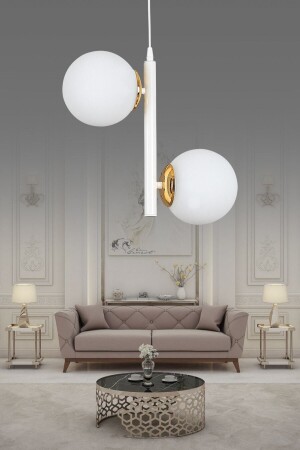 MNZ-Modern White 2-piece White Globe Glass Chandelier - غرفة المعيشة - القاعة - غرفة النوم - قاعة الصف 2 SERIES - VEDA AVİZE