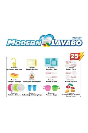 Modern Çeşmeli Lavabo Seti Mavi Pilli Mutfak Oyuncak Seti - 3