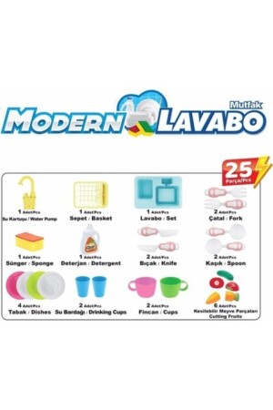 Modern Çeşmeli Lavabo Seti Pilli Mutfak Oyuncak Seti modern_01 - 9