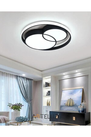 Modern Çift Yuvarlak Model Plafonyer Led Avize Tavan Model 3 Renk Avize Salon Led Lambası Kumandalı 8046 - 1