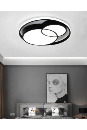 Modern Çift Yuvarlak Model Plafonyer Led Avize Tavan Model 3 Renk Avize Salon Led Lambası Kumandalı 8046 - 6