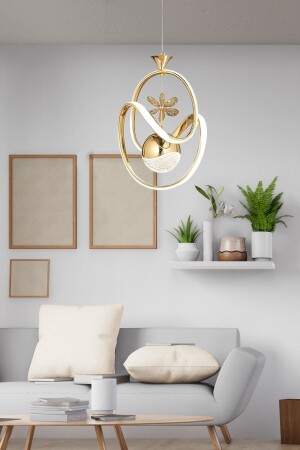 Modern Dimmer Özellikli 3 Renk Işıklı Kumandalı Tekli Sarkıt Power Led Avize Gold Sarı - Burenze