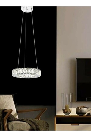 Modern Krom Sarkıt Kristal Taşlı Power Led 3 Renk Avize SAFİR22 - 3