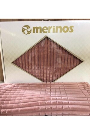 Modern Line 3 Parça Battaniye Seti - Pudra - Merinos