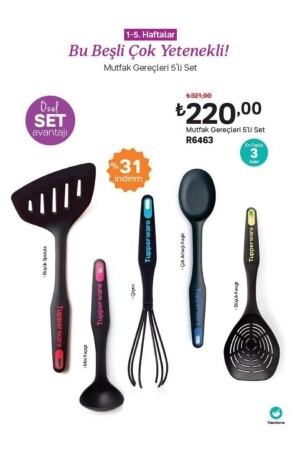 Modern Peri Set 5'li ( Kaşık, Mini Kepçe, Spatula, Çırpıcı Ve Kevgir) 4089083192456 - Tupperware