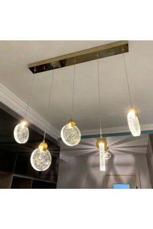 Modern Sarkıt Power Led Avize Beşli Sıralı Camlı Gold Sarı burenze741 - 4