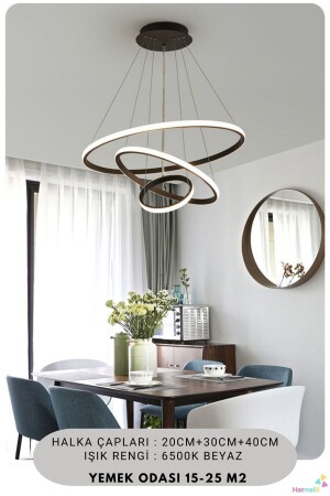 Modern Tasarım 40-30-20 3 Lü Beyaz Ledli Halka Avize TERRA 3 - Harnelli