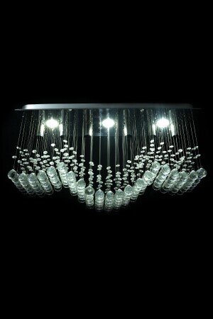 Modern Tasarım 70*20 Cm - 6 Duylu Lüx Model Kristal Taşlı Misinalı Avize 1022-7020 - esenavize