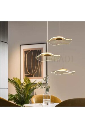 Modern Tasarım Luxury 3'lü Sarkıt Avize Gold Ledli Avize LUNA-ŞPK-03-FGD - 2