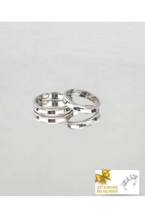 Modern Uyum Yüzüğü 925 Ayar Gümüş Alyans- Nişan Ve Söz Yüzüğü- Çift Alımlara Beştaş Hediye - 1