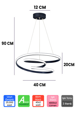 Moderne 3-Farben-Hängeleuchte Galaxy Black Case „ohne Fernbedienung“ 3-Farben-LED-Kronleuchter GALAKSİ - 4