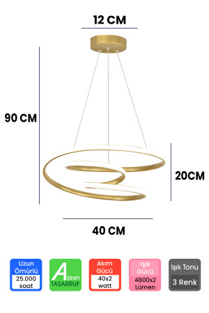 Moderne 3-Farben-Hängeleuchte Galaxy Goldgehäuse „ohne Fernbedienung“ 3-Farben-LED-Kronleuchter GALAKSİ - 3