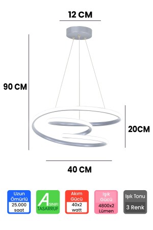 Moderne 3-Farben-Hängeleuchte Galaxy Grey Case „ohne Fernbedienung“ 3-Farben-LED-Kronleuchter - 4