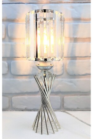 Moderne dekorative verchromte Metall-Twirl-Kristallstein-Lampenschirm-Tischlampe mit Kristallzylinder 365SS2062 - 1