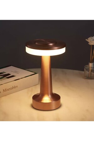 Moderne LED-Lampenschirm-Tischlampe, Touch-Modus, 3 Stufen, wiederaufladbar, Kupfer-Bronze, Fico0202 - 2