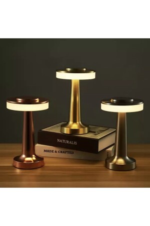 Moderne LED-Lampenschirm-Tischlampe, Touch-Modus, 3 Stufen, wiederaufladbar, Kupfer-Bronze, Fico0202 - 3