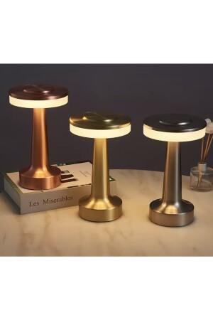 Moderne LED-Lampenschirm-Tischlampe, Touch-Modus, 3 Stufen, wiederaufladbar, Kupfer-Bronze, Fico0202 - 8