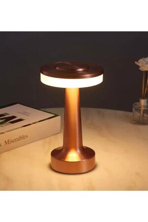 Moderne LED-Lampenschirm-Tischlampe, Touch-Modus, 3 Stufen, wiederaufladbar, Kupfer-Bronze, Fico0202 - 1