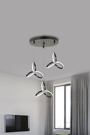 Moderne Pendelleuchte, 3-teilig, schwarzes Gehäuse, weißes Licht, LED-Kronleuchter, 1 Jahr Garantie, Clover LED-Kronleuchter, 3-teilig - 1