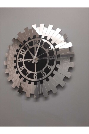 Moderne silberne Sonnen-Wanduhr, dekorative türkische Ziffern, verspiegeltes Plexiglas auf MDF, 40 x 40 cm - 1