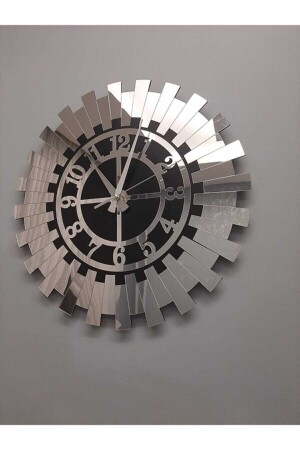 Moderne silberne Sonnenwanduhr, dekorative türkische Ziffern, verspiegeltes Plexiglas auf MDF, 40 x 40 cm, 3800241 - 1