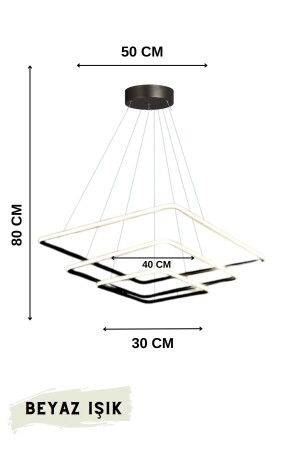 Moderner quadratischer schwarzer LED-Kronleuchter mit weißem Licht im Wohnzimmer-Flur - 4