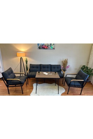 Moderner Sarıyer-Balkon, Garten, Café - Sofa-Sitzgruppe aus Metall - 3+1+1+Tisch ModernK026 - 3