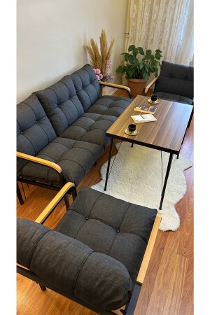 Moderner Sarıyer-Balkon, Garten, Café - Sofa-Sitzgruppe aus Metall - 3+1+1+Tisch ModernK026 - 4