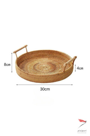 Modernes böhmisches Tablett aus Rattangeflecht mit Griffen, Präsentationstablett für Tee und Kaffee, dekoratives Mehrzwecktablett 28 cm pixibc15 - 10