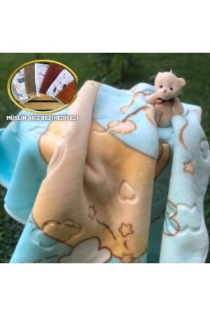 Modische Nerz-Babydecke mit kleinem Plüsch-Teddybär und Musselin-Mundwindel als Geschenk 967 - 1