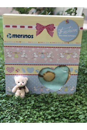 Modische Nerz-Babydecke mit kleinem Plüsch-Teddybär und Musselin-Mundwindel als Geschenk 967 - 7