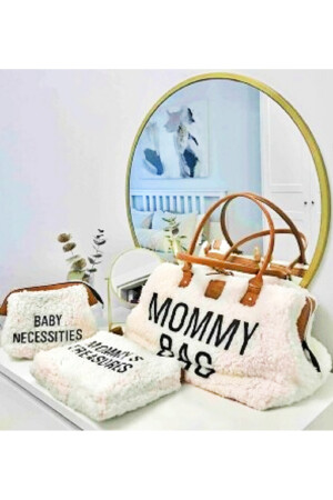 Mommy Bag Exclusive Ekru Kuzu Peluş 3 Lü Set Baby Anne Bebek Bakım Ve Kadın Çantası AYB-KUZUPLS - 4