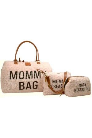 Mommy Bag Exclusive Pudra Kuzu Peluş 3 Lü Set Baby Anne Bebek Bakım Ve Kadın Çantası AYB-KUZUPLS - 1