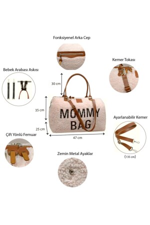 Mommy Bag Exclusive Pudra Kuzu Peluş 3 Lü Set Baby Anne Bebek Bakım Ve Kadın Çantası AYB-KUZUPLS - 5