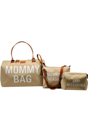 Mommy Bag Exclusive Tasarım 3 Lü Set Bej Baby Anne Bebek Bakım Ve Kadın Çantası - 2