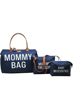 Mommy Bag Exclusive Tasarım 3 Lü Set Lacivert Baby Anne Bebek Bakım ve Kadın Çantası - 2