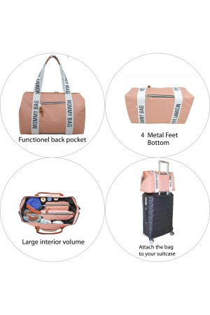 Mommy Bag Exclusive Tasarım Şeritli Pudra 3 Set Baby Anne Bebek Bakım Ve Kadın Çantası - 6