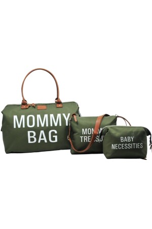 Mommy Bag Tasarım 3 Lü Set Haki Yeşil Anne Bebek Bakım Ve Kadın Çantası AYB-MB3C - 1