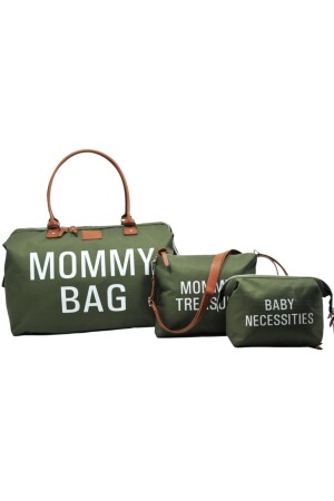 Mommy Bag Tasarım 3 Lü Set Haki Yeşil Anne Bebek Bakım Ve Kadın Çantası AYB-MB3C - 3