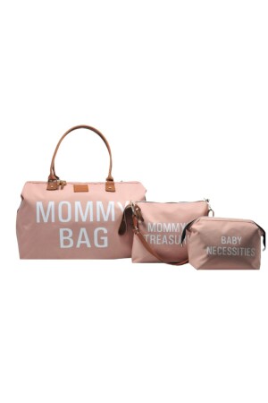 Mommy Bag Tasarım 3 Lü Set Pudra Baby Anne Bebek Bakım Ve Kadın Çantası AYB-MB3CY - 1